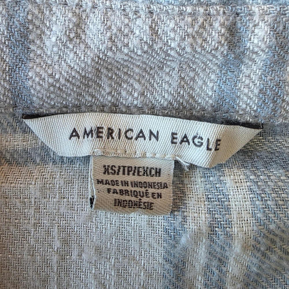 American Eagle Blue Plaid Flannel Peplum Top Womens XS Extra Small‎ Shirt - Picture 2 of 6